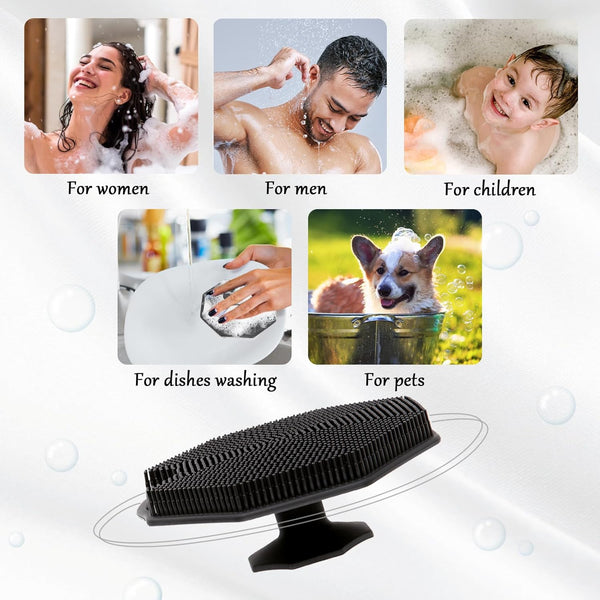 2Pack Silicone Body Scrubber, Qewro Body Buffer Exfoliating Brush with Silicone Loofah, Scalp Exfoliator Hair Shampoo Skin Cleaning Brush, Bath &