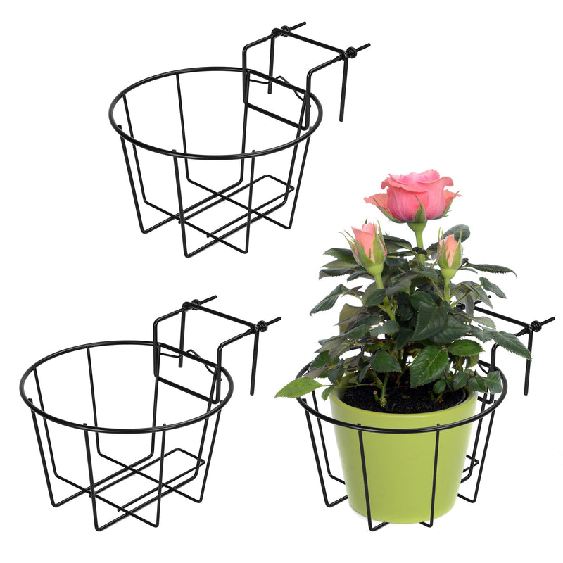 TQVAI 10 Inch Railing Planter - Fit for 1.5 to 3.5 Inches Railing - Adjustable Hanging Planters Outdoor Balcony Deck Flower Pot Holder Metal