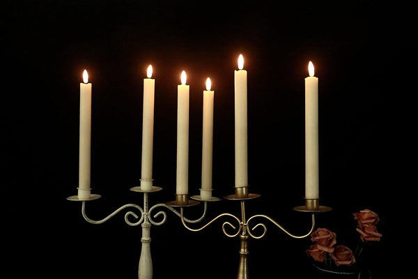 Genswin Flameless Ivory Taper Candles Flickering with 10-Key Remote, Battery Operated Led Warm 3D Wick Light Window Candles Real Wax Pack of 6,