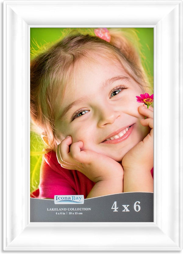 Icona Bay 4X6 White Picture Frame - Contemporary Photo Frame 4 X 6 - Composite Wood Frame for Walls or Tabletop - Lakeland Collection