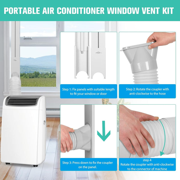 Portable Air Conditioner Window Vent Kit with Exhaust Hose 5.1 Inch Diameter, Adjustable 59 Inch Length Exhaust Hose for AC Seal Plate with
