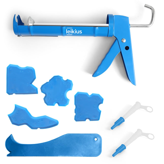 Caulk Gun Kit Smooths No-Drip Silicone Caulking Gun and Caulking Tools, Sealant Tools Grout Scraper for Kitchen Bathroom