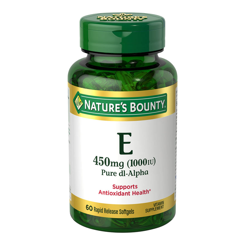 Nature's Bounty Vitamin E 1000 IU Softgels, Supports Antioxidant Health & Immune System, 1 Serving per Day, No Gluten, 60 Softgels (Pack of 1) 60
