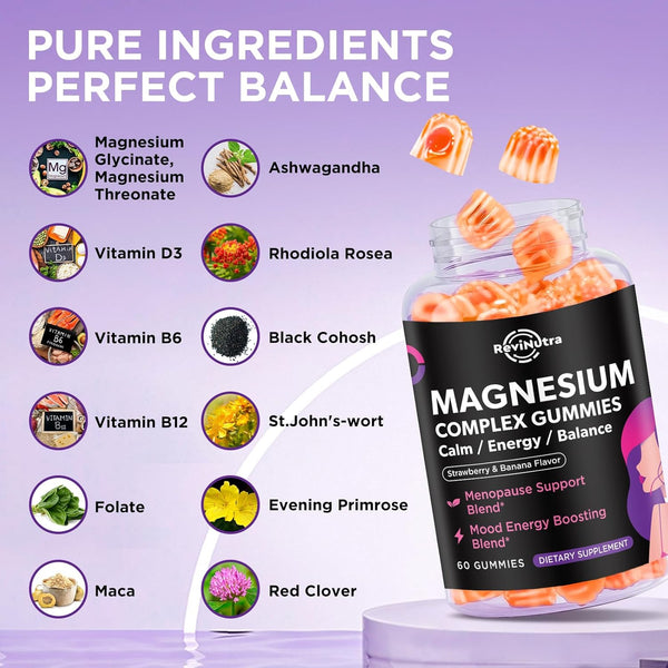 Magnesium Glycinate Gummies for Women, High Absorption Magnesium Supplement with Menopause Support Blend, Magnesium & Hormone Balance for Sleep