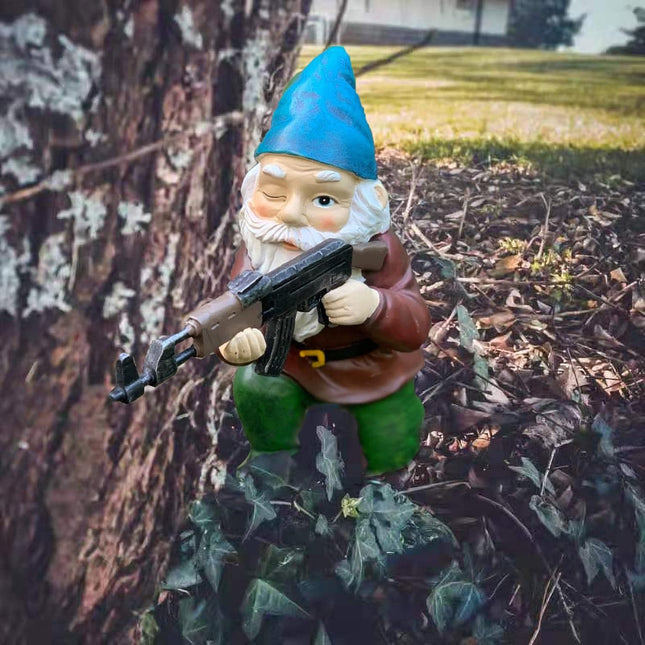 Tirifer Garden Statue Gnome with Gun, Guard Gnome for Garden Military Army Statue Tactical Soldier for Indoor Outdoor, P