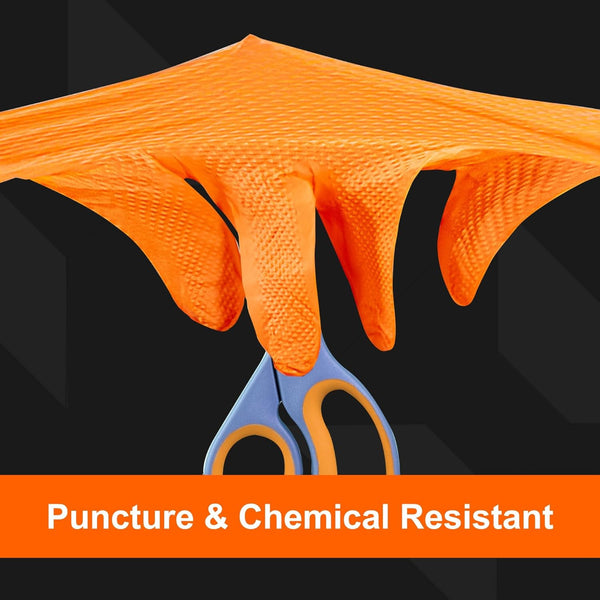 GLOVEWORKS HD Orange Nitrile Gloves, 8 Mil, Disposable, Raised Diamond Texture, Mechanic Gloves