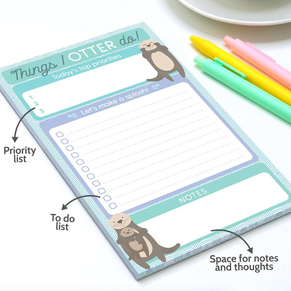 T MARIE Daily to Do List Notepad - 50 Sheets 5.5 X 8.5â Productivity Task Planner and Habit Tracker Pad - Cute Otter Gift Idea and Office Supplies