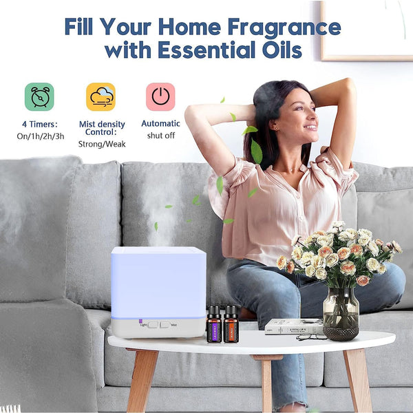 Essential Oil Diffuser 300Ml White Cute Humidifier with Adjustable Mist Mode,Auto Off,7-Colors Night Lignts 3 in 1 Portable Aroma Diffuser for
