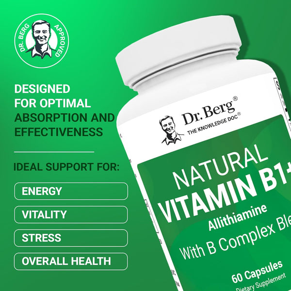 Dr. Berg Natural Vitamin B1 B6 B12 Complex - Allithiamine Vitamin B1 Supplement with 8 Essential Vitamin B Complex for Men & Women Including