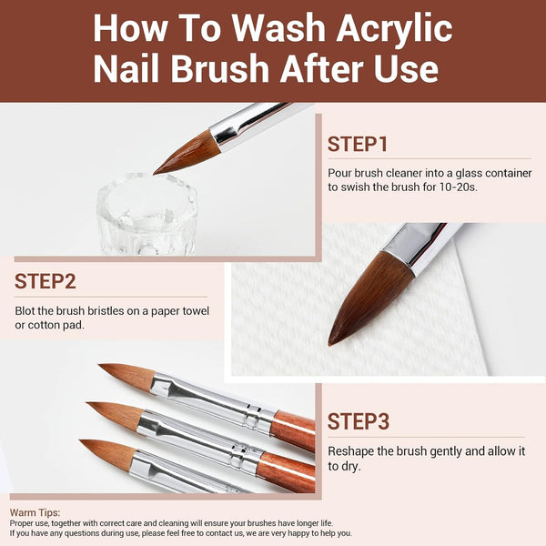 MODELONES Acrylic Nail Brush 100% Pure Kolinsky Hair Bristles Oval Crimped Shaped Sturdy Wooden Handle Acrylic Powder Nail Art Brush Professional