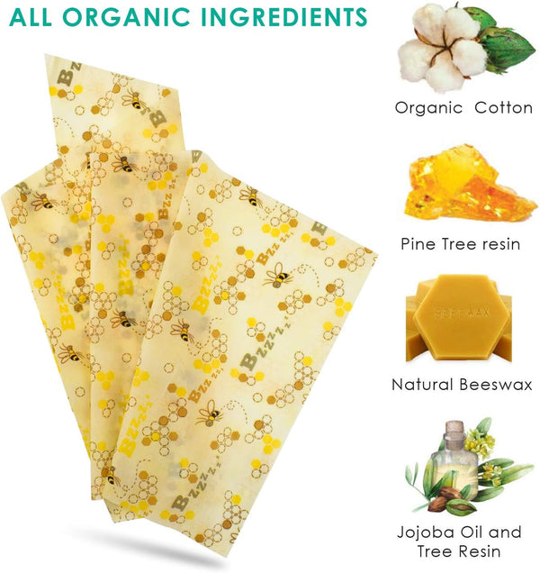 Reusable Beeswax Wraps 13 X 39 Inch Beeswax Wraps for Food Eco-Friendly Sustainable Food Storage Wraps for Sandwich, Cheese, Fruit, Bread, Snacks