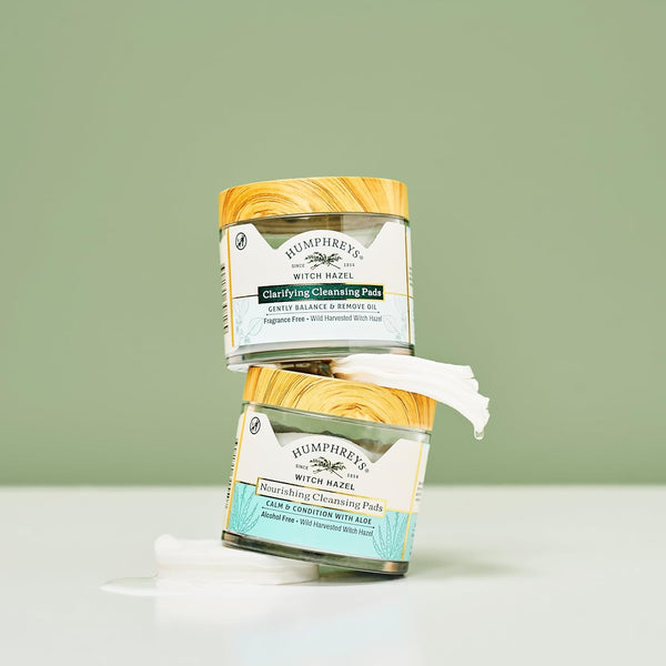 Humphreys Witch Hazel Nourishing Cleansing Pads | Wild Harvested Witch Hazel & Aloe | Alcohol-Free | Natural | Hydrating | Biodegradable | 60 Pads