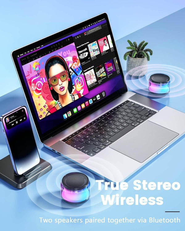 LENRUE Portable Bluetooth Speakers with Colorful Lights, Loud Sound, Small Bluetooth Speaker with Wireless Stereo Pairing, Mini Gifts for Kids,