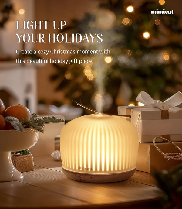 Mimicat Quiet Aromatherapy Diffuser Glass: 230ML Ultrasonic Cool Mist Scent for Home with Night Light - Aesthetic for Women Girls