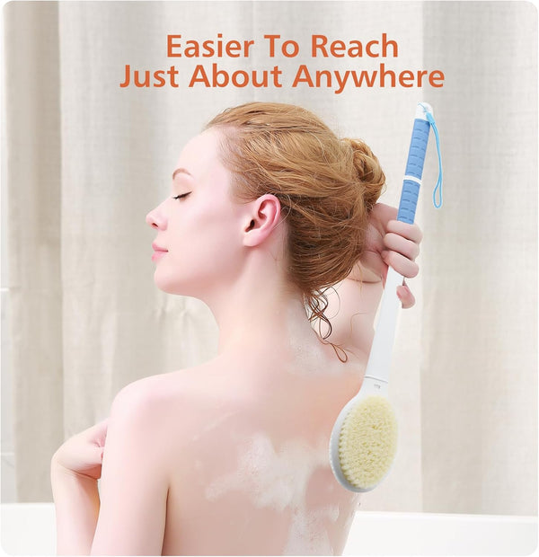 Shower Brush with Soft and Stiff Bristles,20.5" Extra Long Handle Dual-Sided Back Scrubber Bath Brush Body Exfoliator for Wet or Dry Brushing