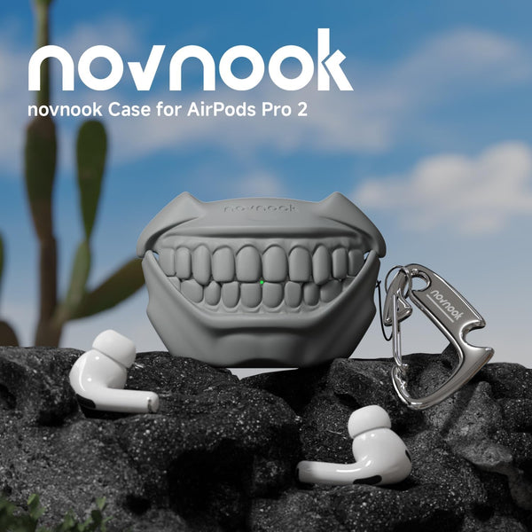 for AirPods Pro 2nd Generation Case, Unique Funny Teeth Design, Soft Silicone Shell, Compatible with Wireless Charging (Rock Gray) AirPods Pro 2 /