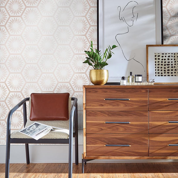 Tempaper Metallic Autumn Bronze Hello Sunshine Removable Peel and Stick Wallpaper, 20.5 in X 16.5 Ft, Made in the USA