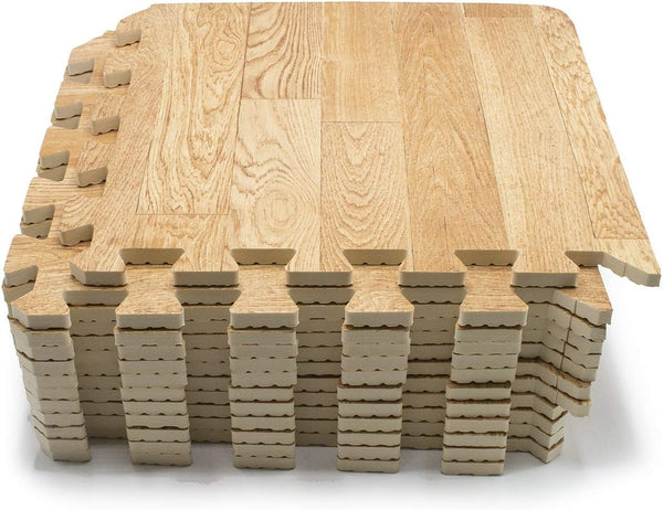 Sorbus Wood Grain Floor Mats Foam Interlocking Mats Each Tile 1 Square Foot 3/8-Inch Thick Flooring Wood Mat Tiles - Home Office Playroom Basement