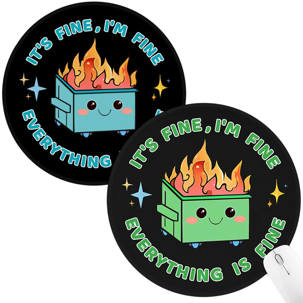 2 Pack Dumpster on Fire Mouse Pad, Funny Cute Mousepad for Desk Accessories, Small Round Mouse Pad for Wireless Mouse Gaming Computer Laptop, This