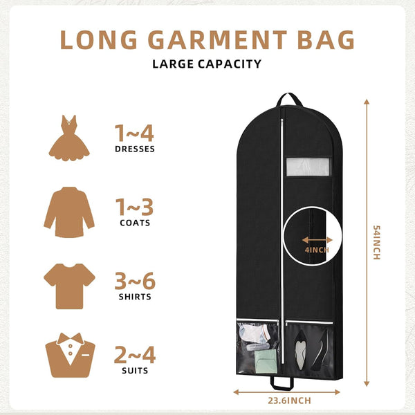 43" Garment Bags for Travel and Storage, Travel Suit Bags for Men Women with 2 Clear Pockets, Storage Bags for Clothes, Suits, Shirts, Coats