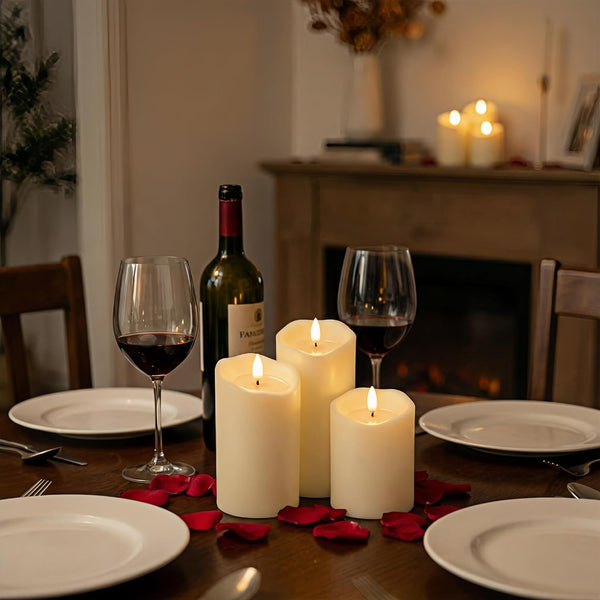 ANGELLOONG Battery Operated Candles with Remote, Real Wax Flickering Flameless Candles with Timer, Set of 3 Electric LED Candles for Valentines