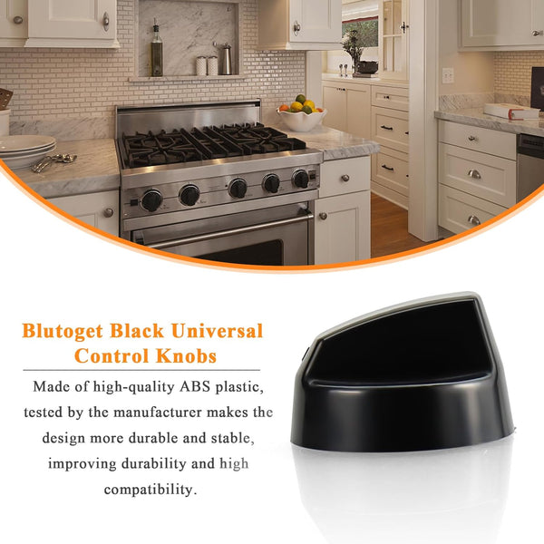 Blutoget 4 Pack Black Universal Control Knobs with 12 Adapters - Compatible for Oven Stove Range - Universal Stove Knobs - Wide Range of Availability