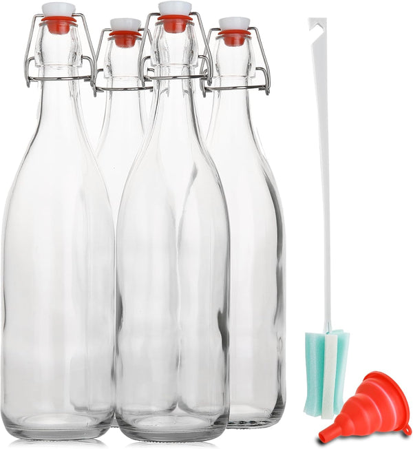 AYL Flip Top Glass Bottle [1 Liter / 33 Fl. Oz.] [Pack of 4] â Swing Brewing Bottle with Stopper for Beverages, Oil, Vinegar, Kombucha, Water,