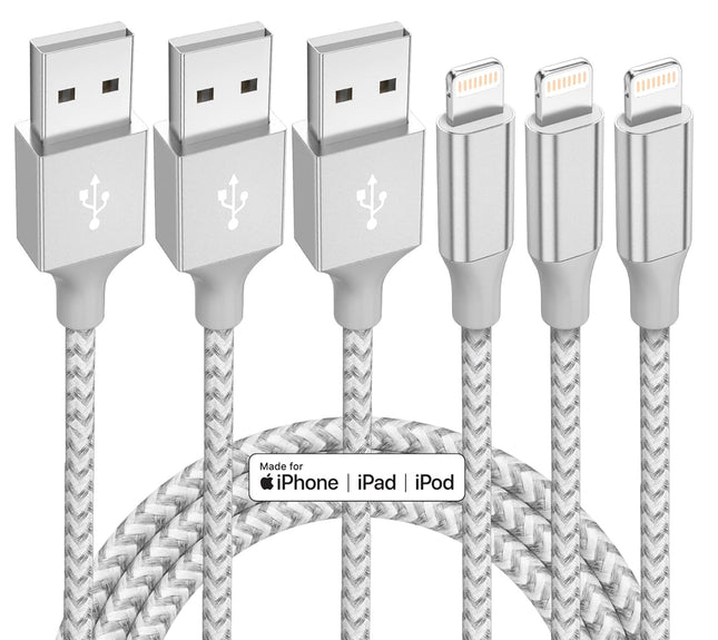Iphone Charger 3 Pack 10 Ft Apple Mfi Certified Lightning Nylon Braided Cable Fast Charging Cord Compatible with Iphone 