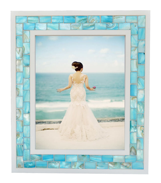 GIFTME 5 Beach Picture Frame 8X10,Mosaic Picture Frame Mother of Pearl,Turquoise Tabletop or Wall Hanging Photo Frame(8X