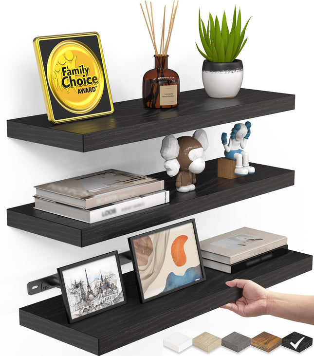 BAYKA Floating Shelves for Wall, Wall Mounted Rustic Wood Shelves for Bathroom, Bedroom, Living Room, Kitchen, Hanging S