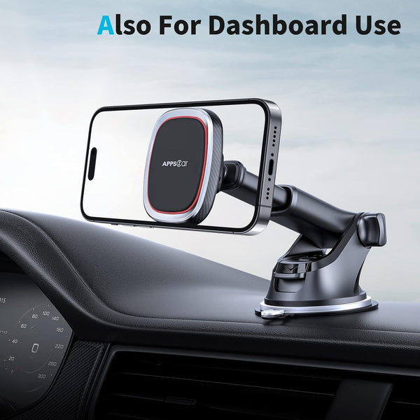 Apps2Car Magnetic Phone Mount, Dashboard Windshield Suction Cup Car Phone Holder Phone Mount with 6 Strong Magnets, Adjustable Telescopic Arm,