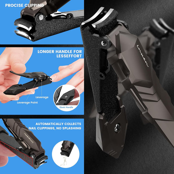 Nail Clippers for Men with Catcher â No Splash, Self-Collecting Premium Steel Clippers for Fingernails & Toenails, Ideal Gift & Grooming Gifts,