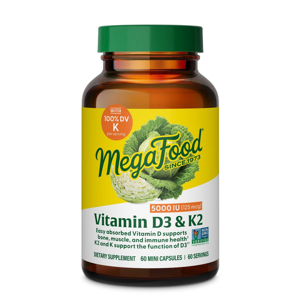 Megafood Vitamin D3 5000 IU (125 Mcg) - Vegetarian Supplements with Vitamin D3 K2 - Supports Bones, Teeth, Muscles & Immune Health - Certified
