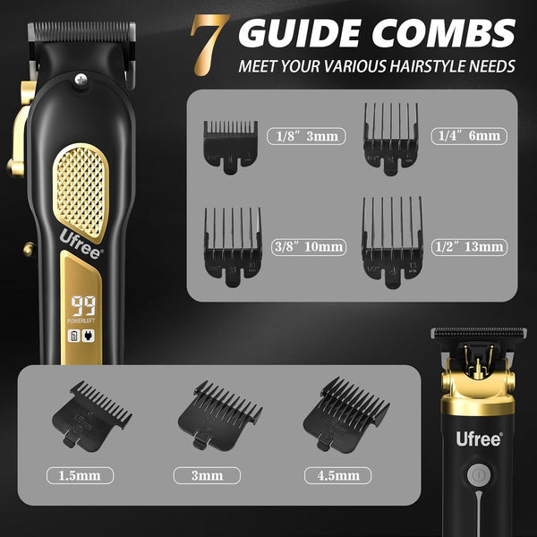 Ufree Hair Clippers for Men, Professional Clippers and Trimmers Set, Cordless Clippers for Hair Cutting, Beard Trimmer, Barber Clippers,