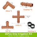 Cozy Tower 36 Pcs Drip Irrigation Kit 1/2 Inch Drip Irrigation Fittings Parts, Irrigation Tubing Fittings Hose Barbed Connectors, Including 2