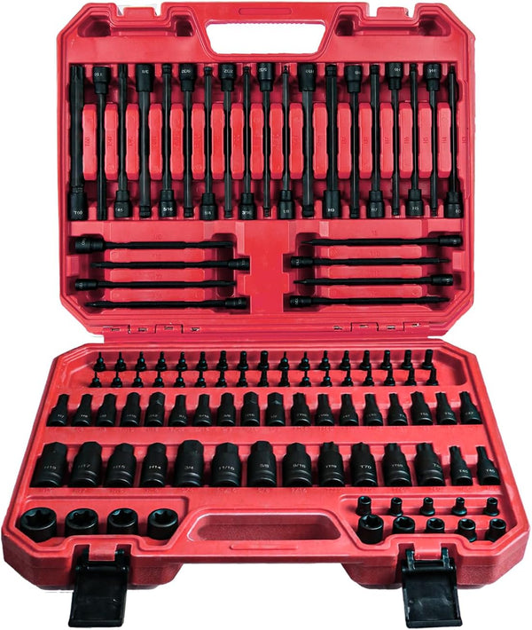 AMM 107PCS Allen and Torx Bit Socket Set, 1/4", 3/8" and 1/2" Drive,Extra Long Torx/Tamper Proof Torx/Hex/Ball End Hex,Sae/Metric Socket Set, S2