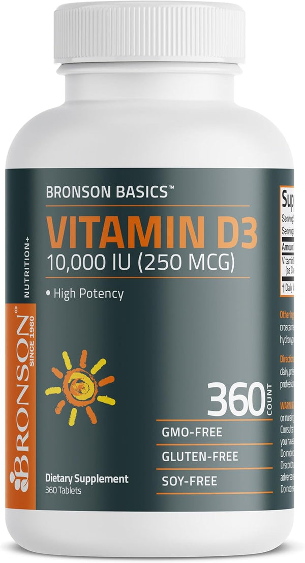 Bronson Vitamin D3 10,000Iu (250Mcg) 1 Year Supply for Healthy Muscle Function and Immune Support, Non-Gmo, 360 Tablets