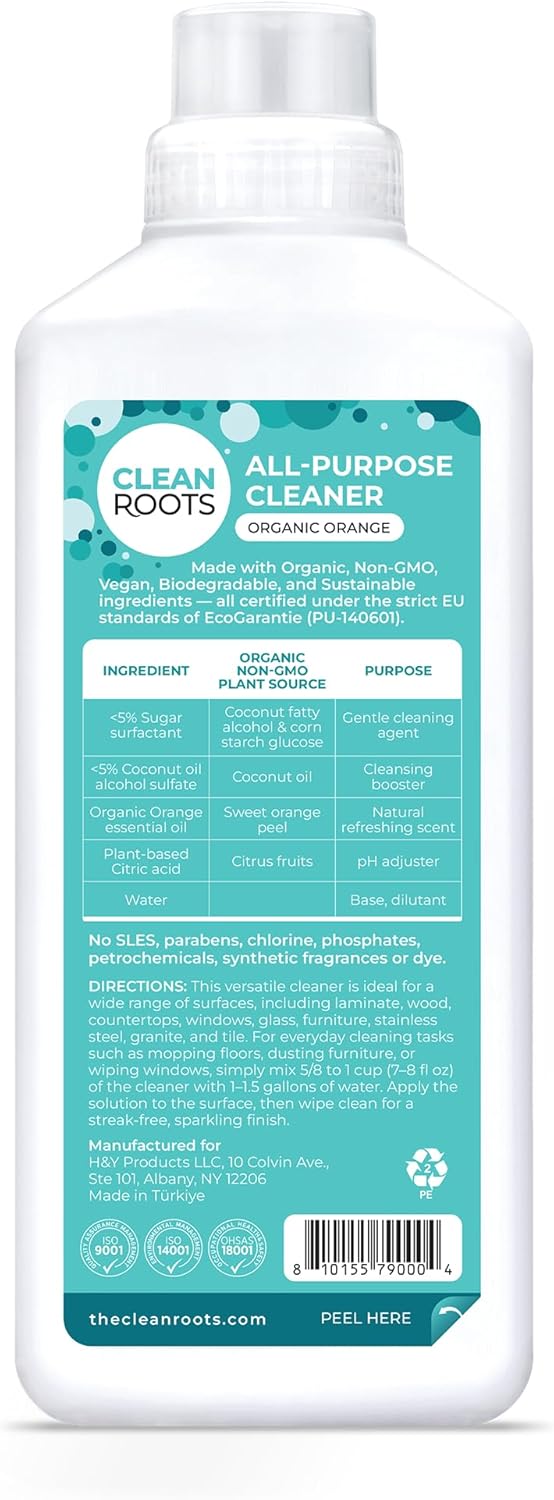 All-Purpose Cleaner, Ecogarantie Certified 100% Organic & Natural Ingredients, Scented with Organic Orange Essential Oil - Pack of Two 33.8 Fl. Oz