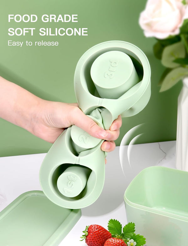 Ice Cube Tray for Tumbler Cup 30Oz-40Oz, 3 Pcs Silicone Cylinder Ice Mold with Lid and Bin for Freezer, Easy Fill and Release Ice Maker for