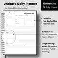 Undated Daily Planner | 2026 Calendar | Large Daily and Monthly Planner with Hourly Schedule, 8.5" x 11" | 6 Month, Full Page a Day, To do List,