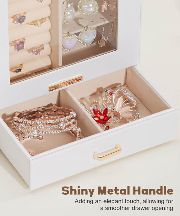 Homde Jewelry Organizer Girls Women Jewelry Box for Necklaces Rings Earrings Gift Bracelets Storage Case (White + Gold)