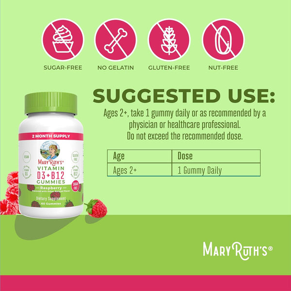 Maryruth Organics Sugar Free | 2 Month Supply | Vitamin D & B12 Vitamin Supplements for Adults & Kids | Bone Health | Immune Support | Vegan |