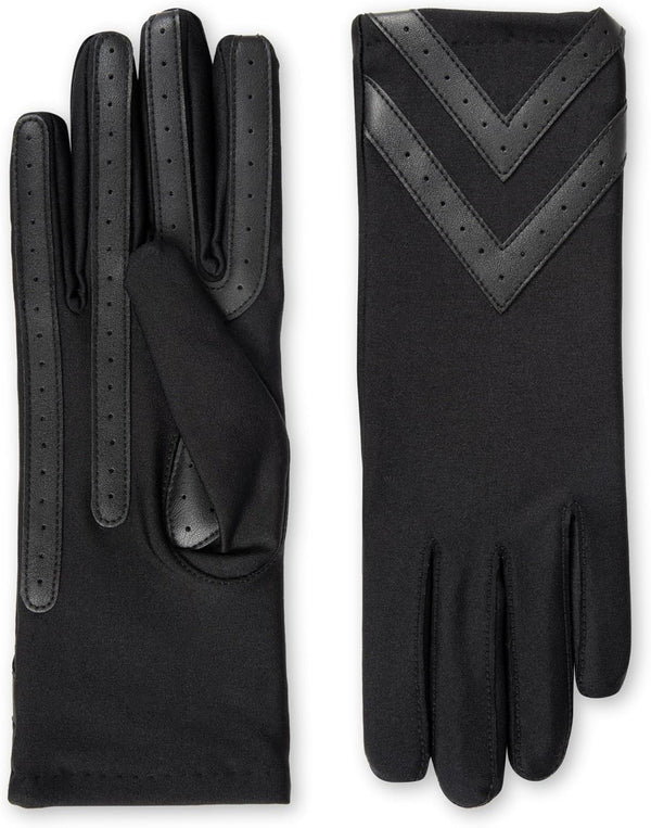 Isotoner Womens Spandex Touchscreen Cold Weather Gloves with Warm Fleece Lining and Chevron Details