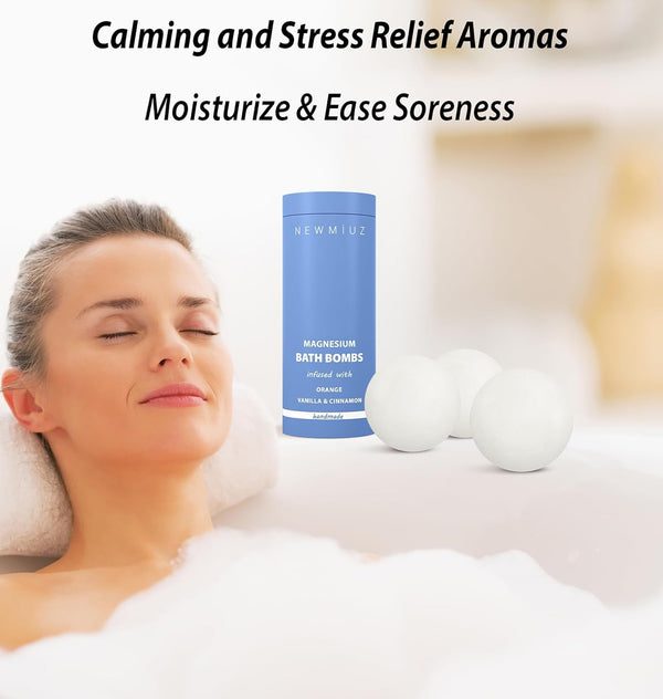 Magnesium Bath Bombs Post Workout Recovery Sore Muscles Tension Epsom Salt Luxury Bubble Bath Spa Essential Oil Infused Bath Bombs Vanilla