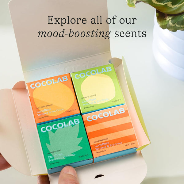 Cocofloss Woven Dental Floss, Dentist-Designed Oral Care, Mint, Waxed, Expanding, Vegan, Kid-Friendly String Floss with Coconut Oil, 1 Spool (33 Yd)
