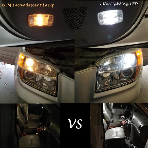 Alla Lighting T10 Wedge 194 168 2825 W5W LED Bulbs, 6000K White License, Reverse, Trunk, Marker, Parking, Door, Map, Dome Lights Lamps, 360Â° Light