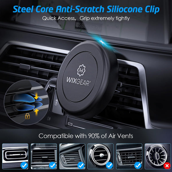 Magnetic Phone Holder for Car, Wixgear [2 Pack] Universal Air Vent Magnetic Phone Mount for Car, Car Phone Holder Mount for Cell Phones and Mini