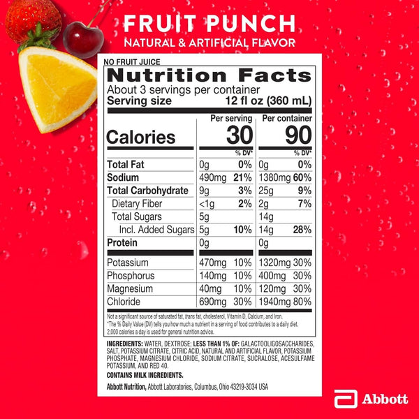 Pedialyte Sport Electrolyte Drink, Fast Hydration with 5 Key Electrolytes for Muscle Support Before, During, & after Exercise, Fruit Punch, 1