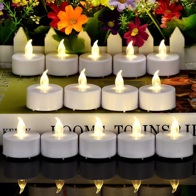Battery Operated Flameless Tea Lights, Led Flickering Electric Votive Candle 24 Pack Realistic and Bright for Seasonal, 