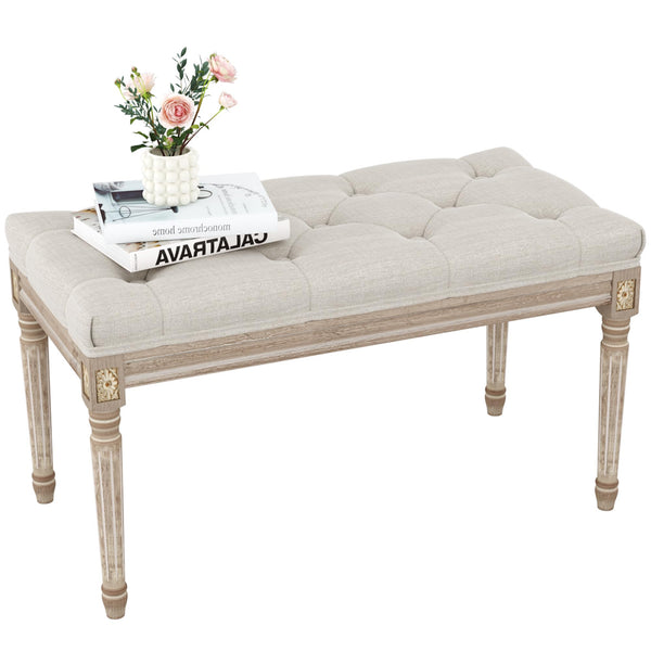Yusong Upholstered Bench,Bedroom Bench for End of Bed,Piano Bench Dining Bench Entryway Shoe Bench with Button Tufted Padded Seat for Living Room,